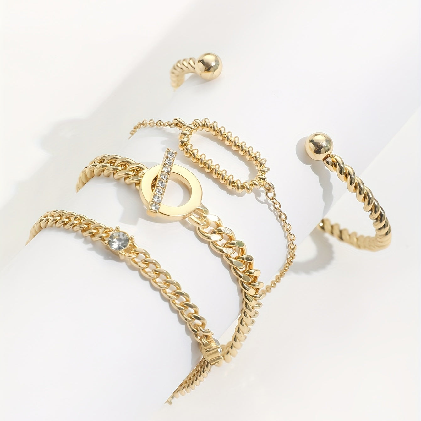 4 Pcs Rhinestone Inlaid O Buckle Chain Bracelet Set