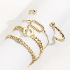 4 Pcs Rhinestone Inlaid O Buckle Chain Bracelet Set