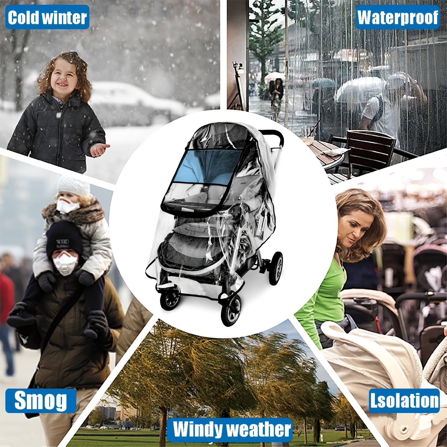 Universal Stroller Rain Cover, Waterproof Windproof Baby Travel Cover