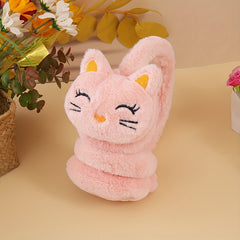 Plush Cat Ear Winter Hat with Retractable Ears Soft Pastel Colors