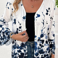  Floral Print Bell Sleeve Open Front Cardigan