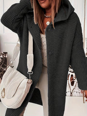  Solid Button Up Long Sleeve Hoodie Cardigan