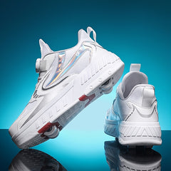Boys Roller Shoes with Rotating Buckle Detachable Wheel Skate Sneakers