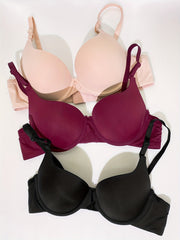 3pcs Glossy Push Up Bra Comfy & Breathable T Shirt Bra Women's Lingerie