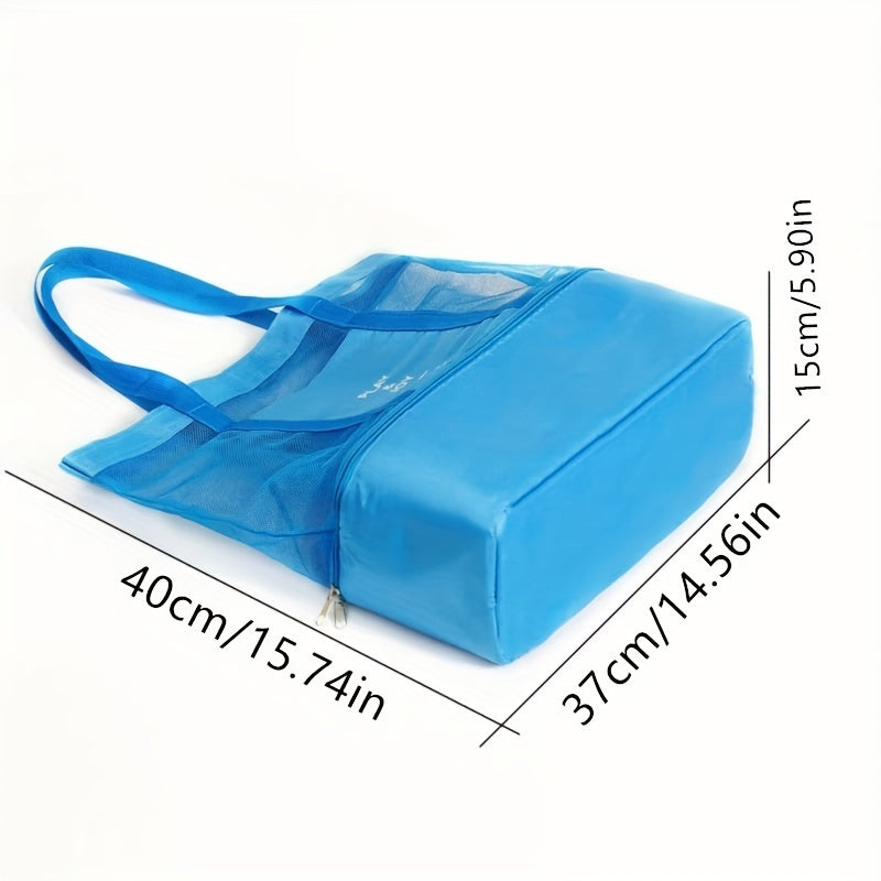 Large Capacity Zipper Shoulder Bag Transparent Top Handle Mesh Handbag