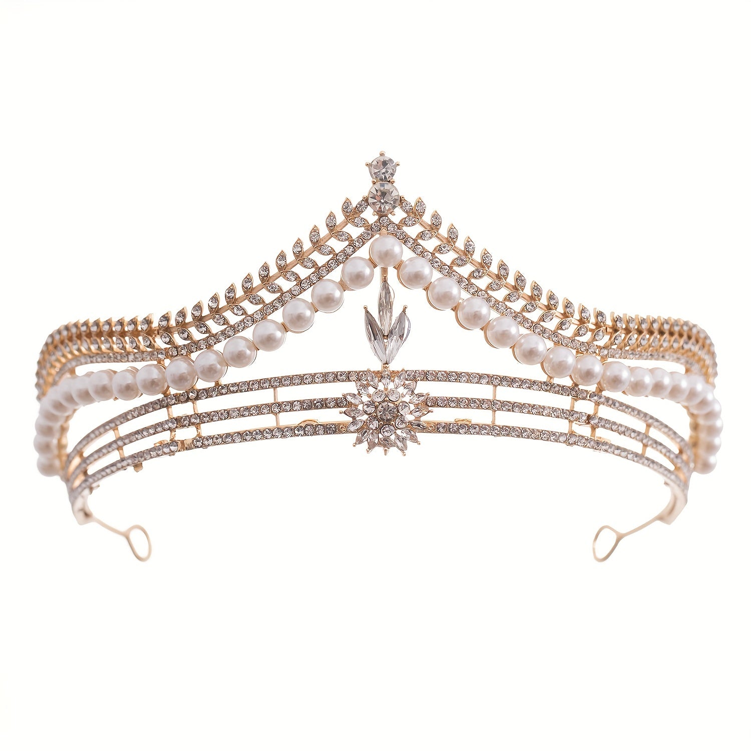 Crystal Pearl Crown Tiara Flower Rhinestone Wedding Tiaras