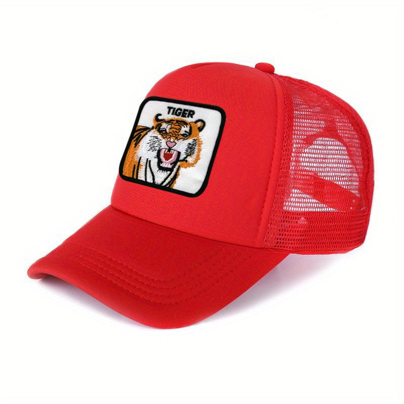 Unisex Adjustable Baseball Cap with Tiger Cartoon Embroidery