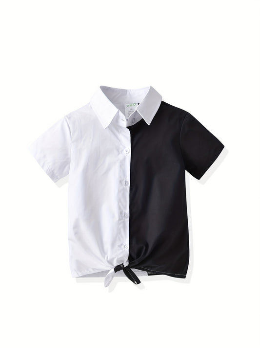 Girls Casual V-neck Short Sleeve T-shirt