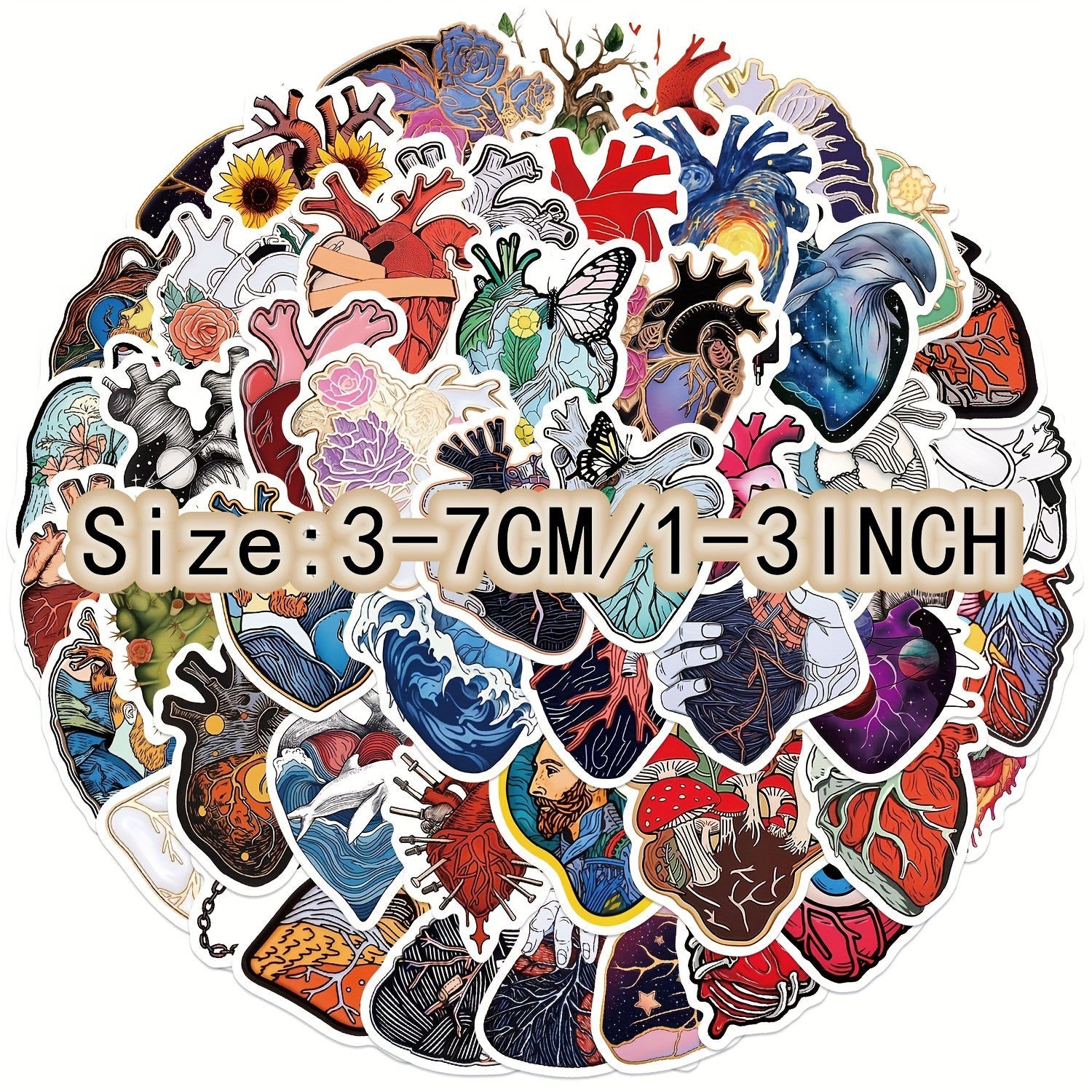 50pcs Cartoon Art Heart Graffiti Stickers for Laptop Helmet Water Cup DIY