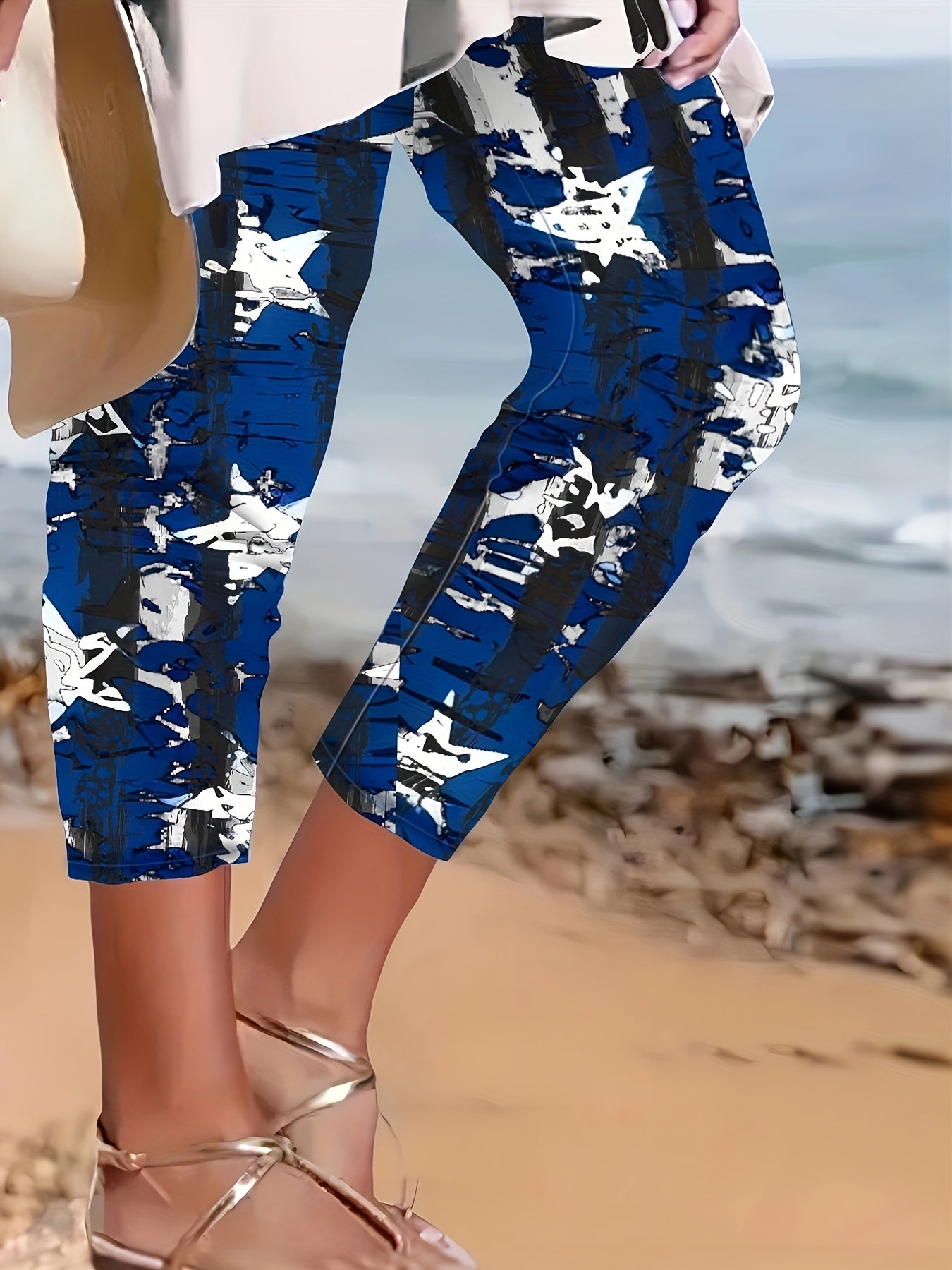  Star Print Tie Dye High Rise Skinny Trousers