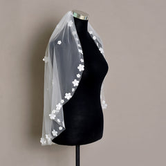 Sheer Bridal Veil Headpiece with Floral Embellishments