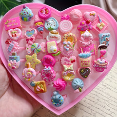 10Pcs Mixed Jewelry Plastic Rings for Girls Resin Candy Heart Ring
