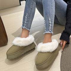 Fall Plush Fur Lined Snow Boots Suede Ankle Boots