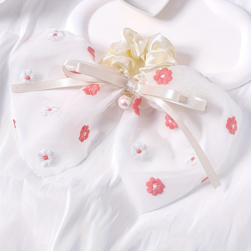 Lace Scrunchies Sequin Bow Hair Tie Faux Pearl Ribbon Bow Hair Rope
