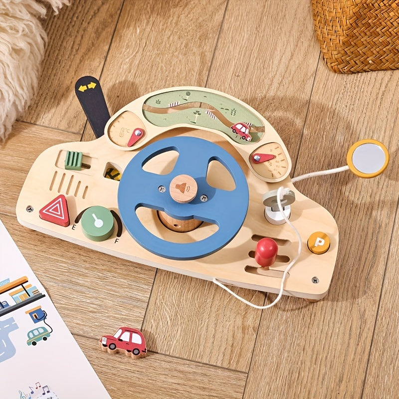Wooden Steering Wheel Toy for Kids - Educational Pretend Play Game