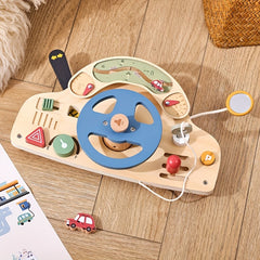 Wooden Steering Wheel Toy for Kids - Educational Pretend Play Game