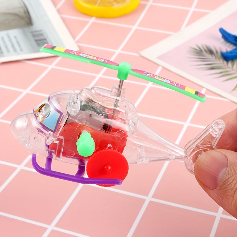 Wind Up Chain Transparent Airplane Helicopter Toy Party Small Gift