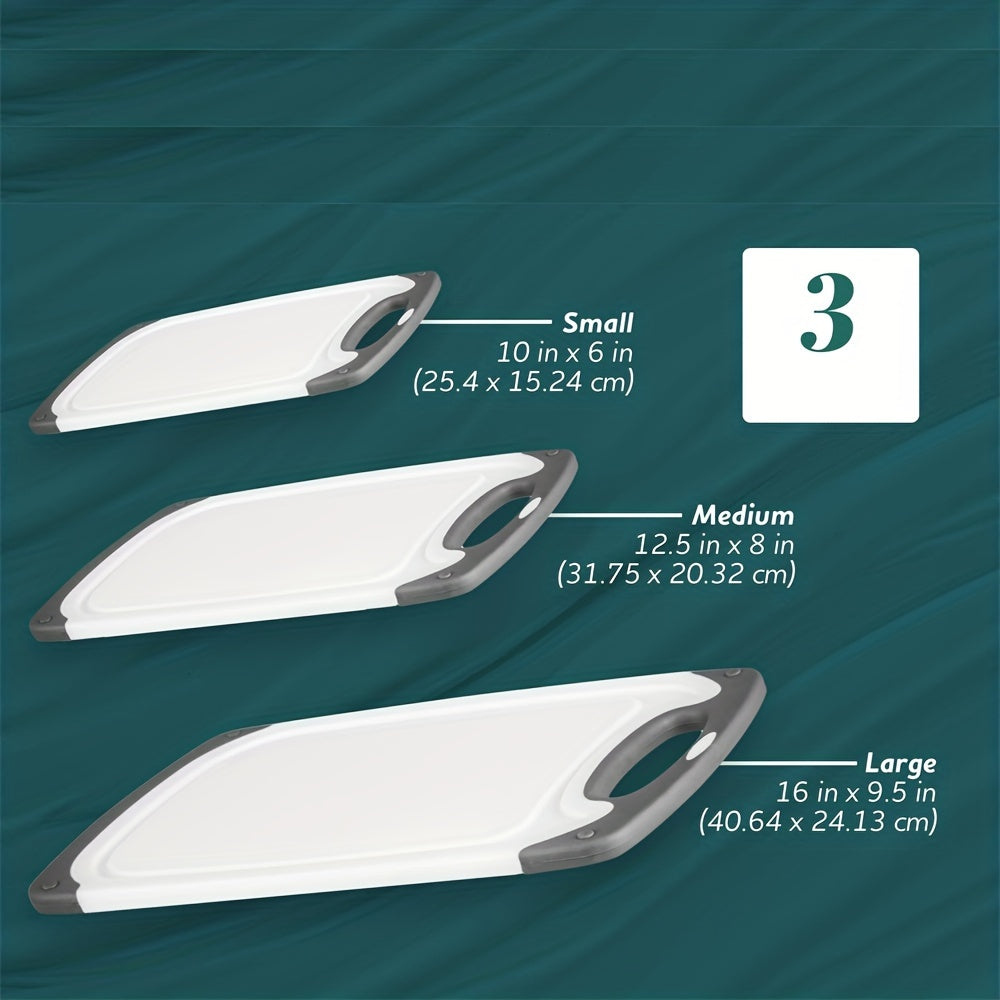 3pcs Reversible Cutting Boards with Non Slip Handles for Kitchen and Dorm