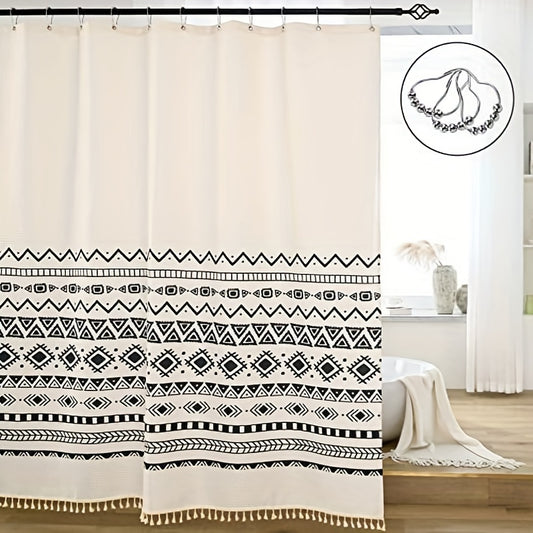 Bohemia Style Shower Curtain with Tassel Durable Waterproof Mildew Proof Fabric