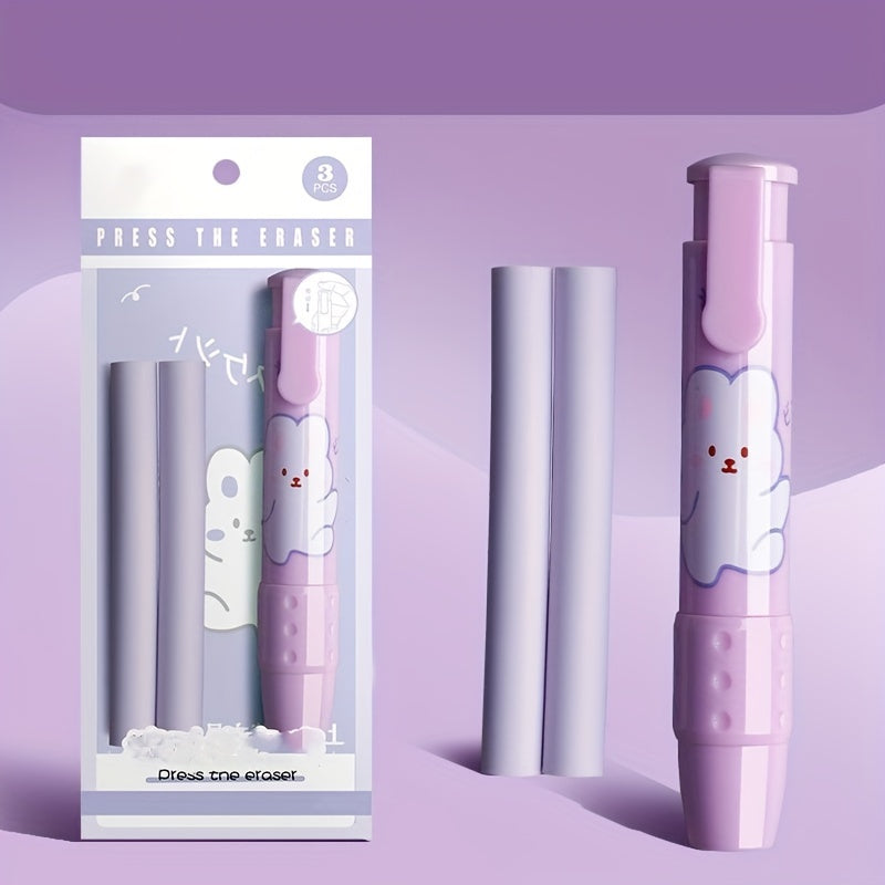 Cartoon Retractable Eraser Pen w/8 Refills for School Office Writing