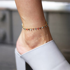 Colored Rice Bead Tassel Pendant Ankle Bracelet