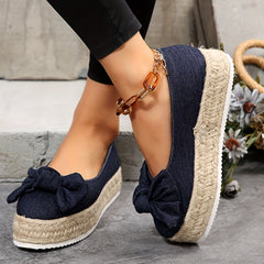 Women's Bowknot Decor Flat Slip-On Canvas Shoes