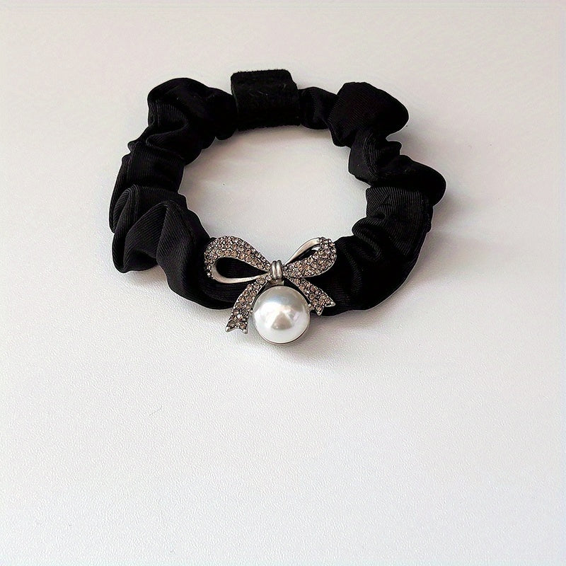 Rhinestone Boe Scrunchies Hair Tie Faux Pearl Hair Rope Elastic Ponytail Holder