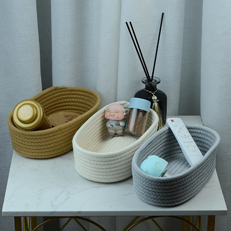 Cotton Rope Woven Oval Storage Basket Modern Home Organizer