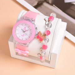 Butterfly Silicone Strap Girls Watch Set