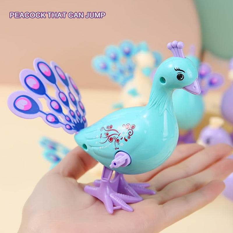 Whimsy Peacock Jumping Toy Wind Up Figurine Festive Play Gift