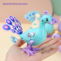 Whimsy Peacock Jumping Toy Wind Up Figurine Festive Play Gift
