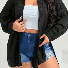  Women's Solid Long Sleeve Button Up Split Shirt