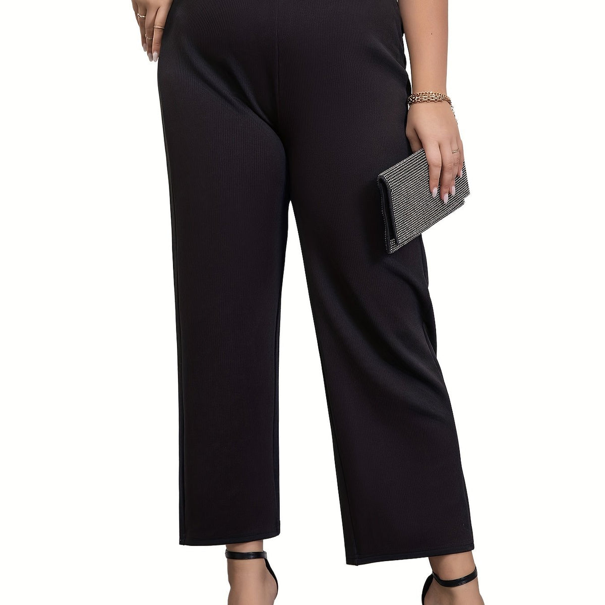  Solid Wide Leg Pants Women's Plus Wide Leg Pants