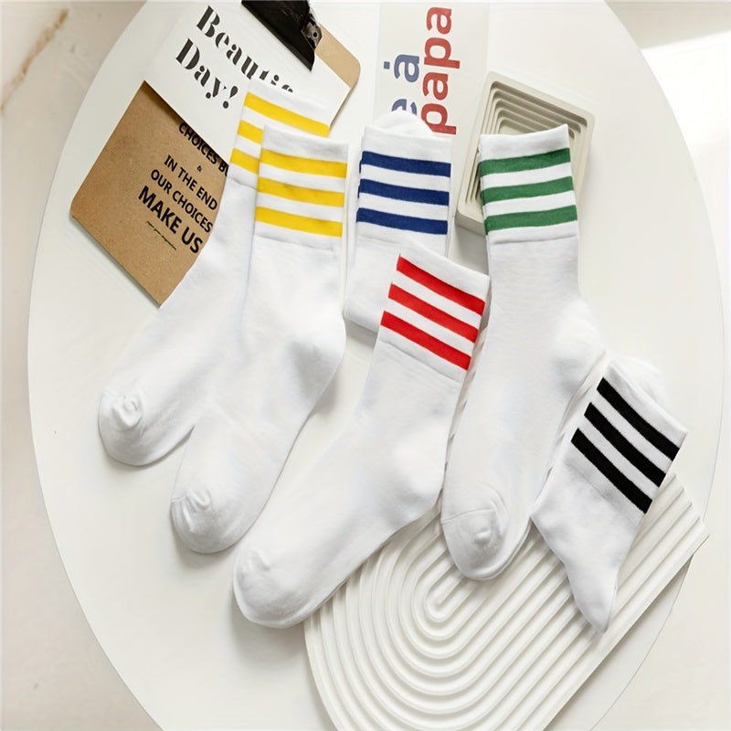 5 Pairs Breathable Striped Crew Socks Women's Stockings