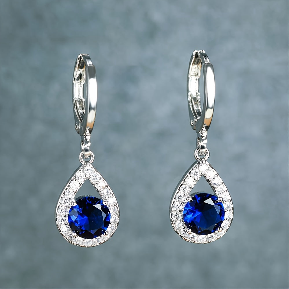 Sapphire Drop Earrings Golden Dangle Hoops Bride Wedding Jewelry