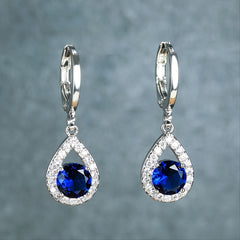 Sapphire Drop Earrings Golden Dangle Hoops Bride Wedding Jewelry