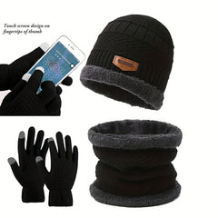 Winter Beanie Hat Neck Cover Touch Gloves Set