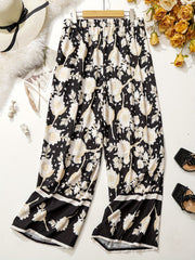  Colorblock Floral Print Wide Leg Trousers