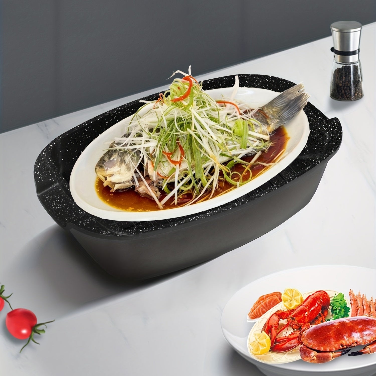 Granite Roaster Pan With Grill Rack 19.5" Ultra Nonstick Glass Lid