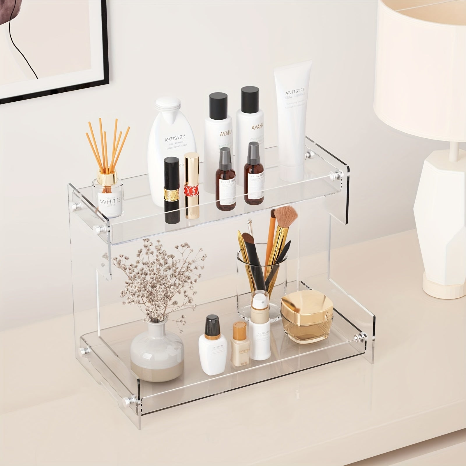 2 Tier Acrylic Bathroom Organizer Countertop Makeup Vanity Perfume Spice Rack