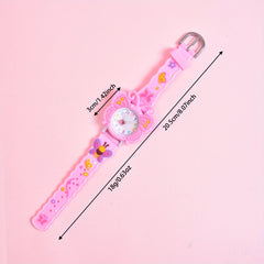 Girls Floral Watch Pink Soft Strap Analog Clock Quartz Movement
