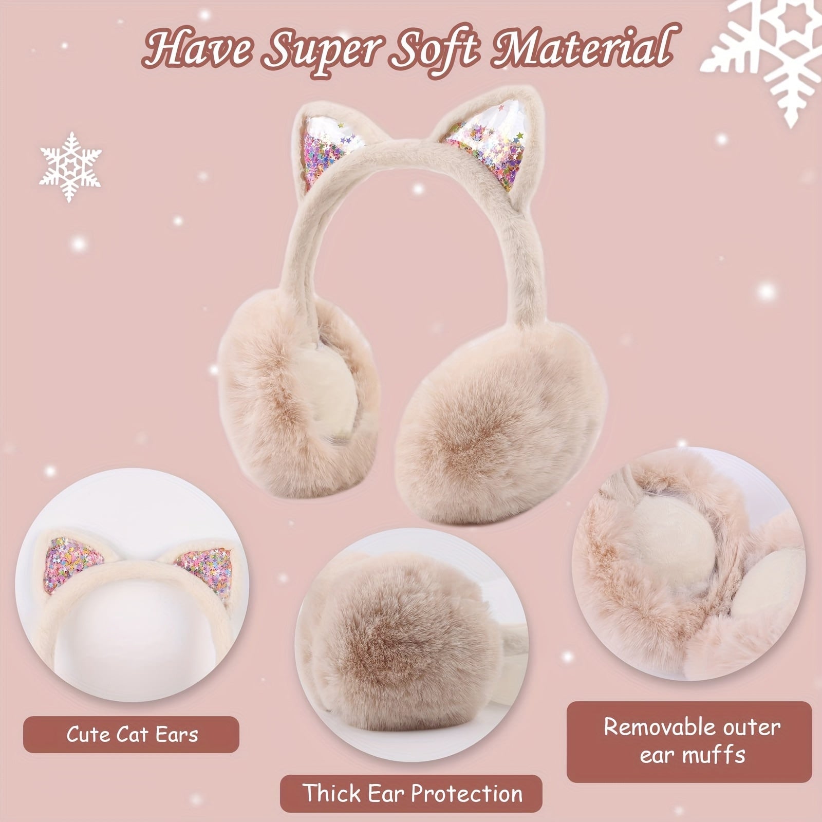 2 Pack Plush Ear Muffs Winter Ear Warmers Unisex Hand Wash Fabric