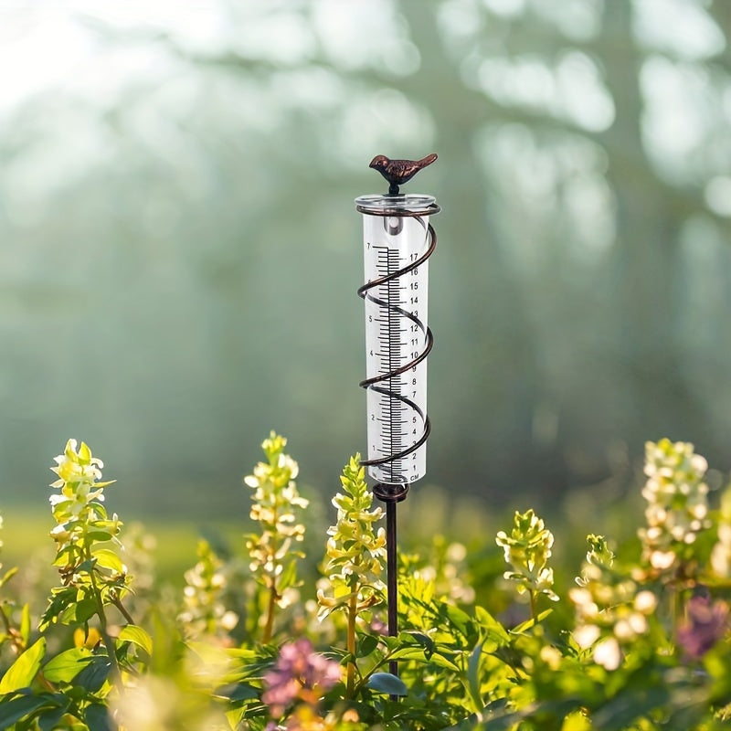 Glass Rain Gauge Outdoor Stake Holder Accurate Durable Decorative Yard Garden