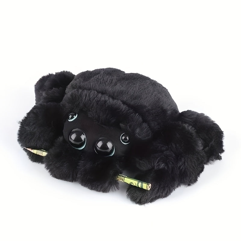 Giant Plush Spider Toy with Pink Eyes & Purple Dots - Halloween Decoration