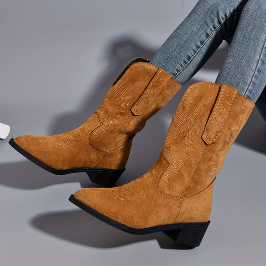 Women's Embroidery Western Boots Chunky Heeled Cowboy Boots