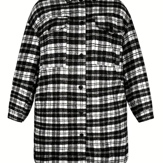  Plaid Print Long Sleeve Button Up Tunic Shirt