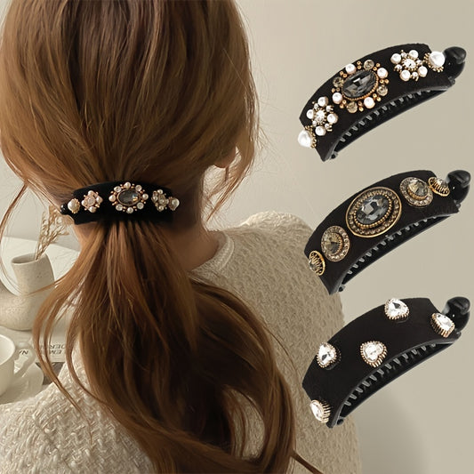 Oval Ponytail Twist Clip Rhinestone Hair Banana Clips Hairpin Crystal Heart