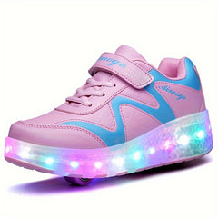 Girl's LED Light Up Roller Shoes with Hook-and-Loop Closure