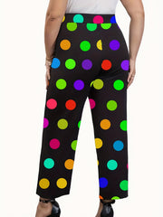 Colorful Dot Print High Rise Wide Leg Plus Size Casual Pants