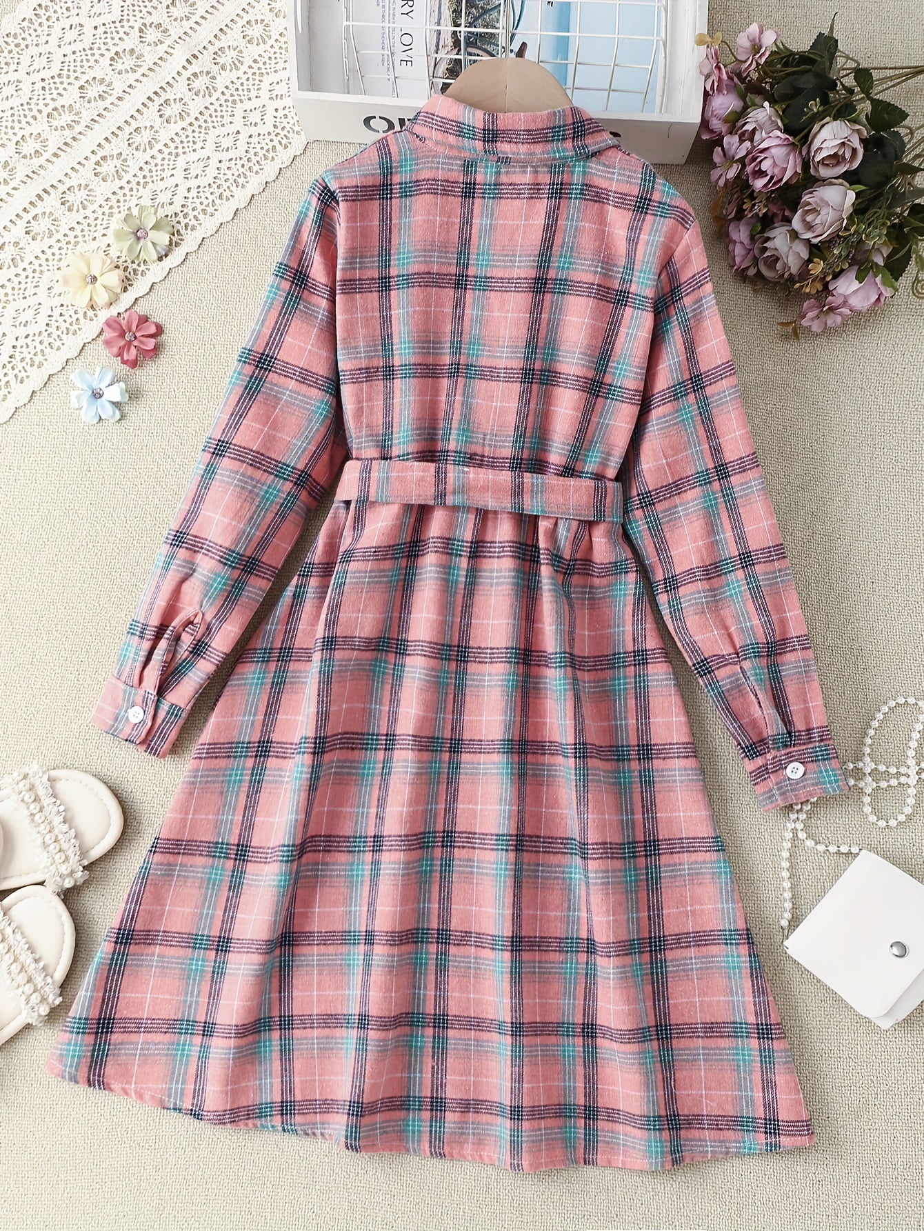 Plaid Shirt Dress Long Sleeve Button Down Girls School Dresses
